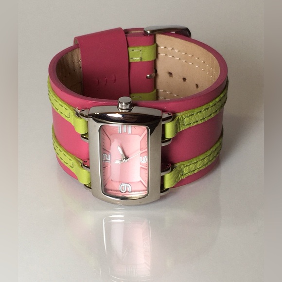 Wilsons Leather Pink & Green Watch Stainless Steel 5 5/8” - 7 1/4” - Picture 4 of 9